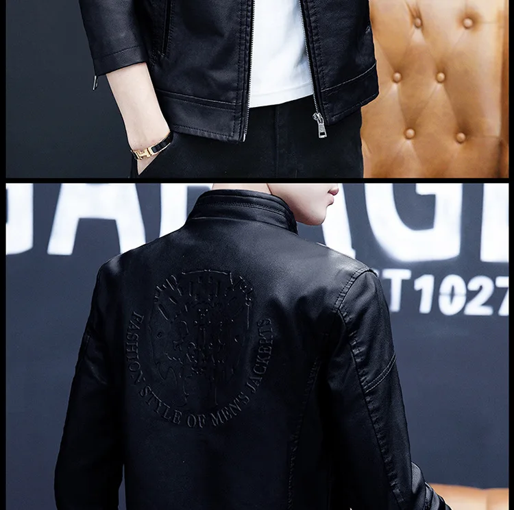 Men Leather Jacket New Style Autumn Korean-style Slim Fit PU Leather Jacket-Style Youth Versatile Motorcycle Jacket Men'S Wear
