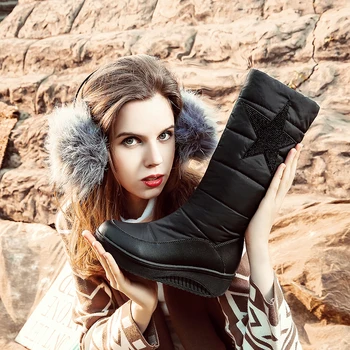 

Women snow boots 2019 winter boots shiny bling platform thick plush warm non-slip waterproof winter shoes large size 35-44