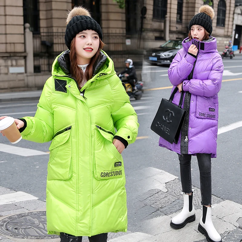 

2023 Women Winter Jacket Long Parkas Thick Down Cotton Warm Coats Korean Oversize Streetwear Hoodies Black Puffer Female Jacket