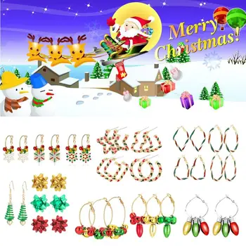 

Christmas Stud Earrings Set X-Mas Bulb Jingle Bells Chandelier Drop Earrings Holiday Festive Ornament Jewelry Gift Women