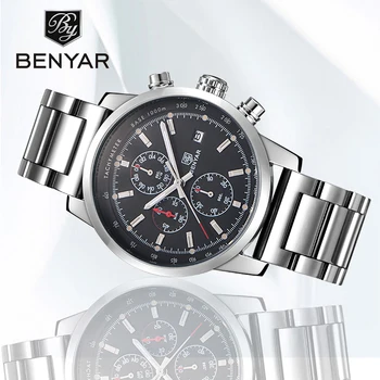 

BENYAR Men's quartz watches business sport wristwatch mens top luxury brand steel watch men waterproof chronograph Reloj Hombre