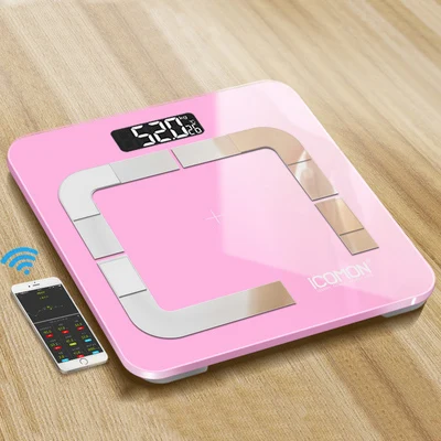 Горячая icomon i31 Ванная комната тела жир, весы цифровой ЖК-дисплей Smart mi весы напольные Bluetooth человека b mi весы для багажа баланс тела - Цвет: Розовый