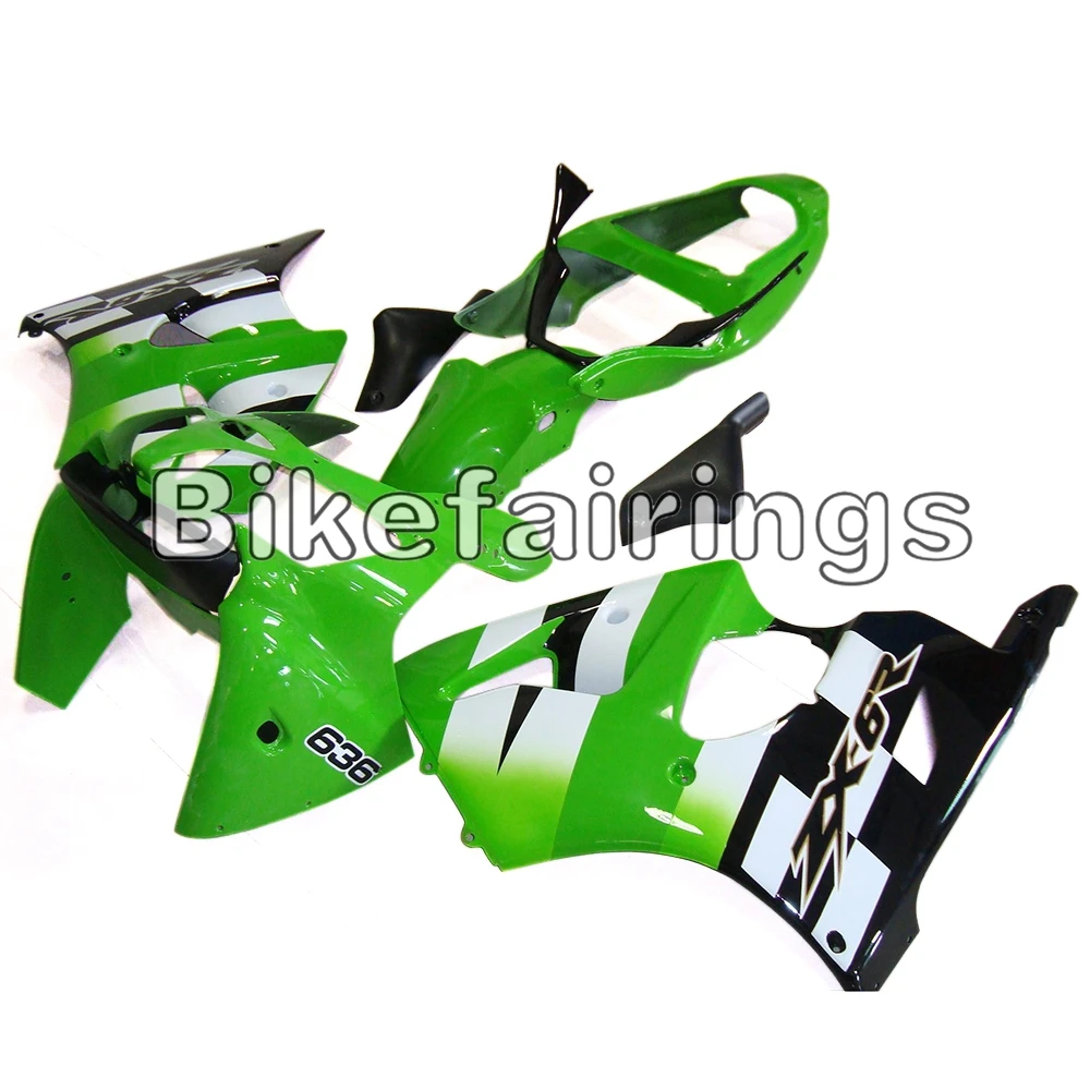 Полный комплект обтекателя Для Kawasaki ZX6R 2000 2001 2002 ZX-6R 00 01 02 ABS пластиковые детали для мотоцикла Кузов в зеленую и белую полоску