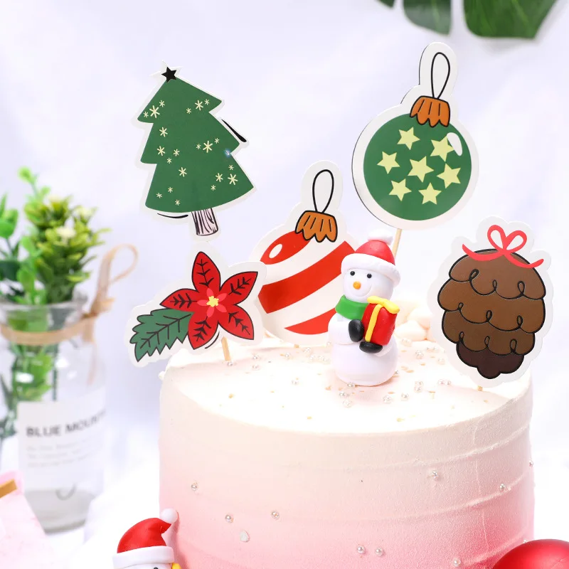 Christmas Cupcake toppers Cake Decoration Cartoon Christmas Red Man Christmas Tree Snowman Birthday Cake Decoration Card
