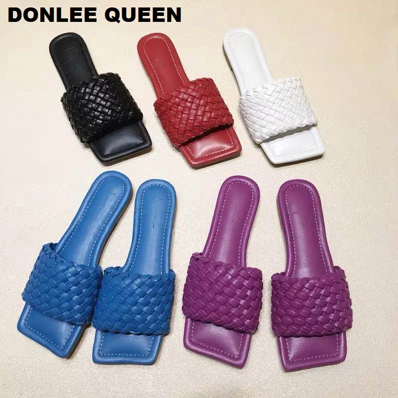 

Fashion Women Slippers Brand Weave Slides Open Toe Flat Casual Flip Flops Sandals Women Outdoor Massage Slipper Embroidery Shoes