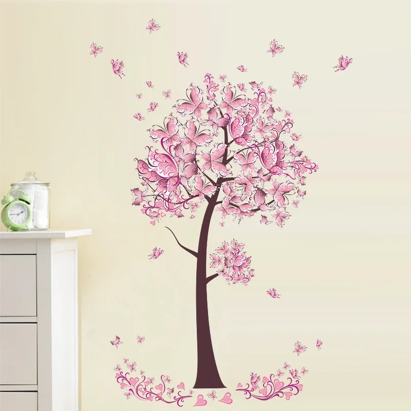 Free shipping Flower Butterfly Tree Wall Stickers Decals Living Room Bedroom TV Sofa Background Decor Wall Decals Mural Poster