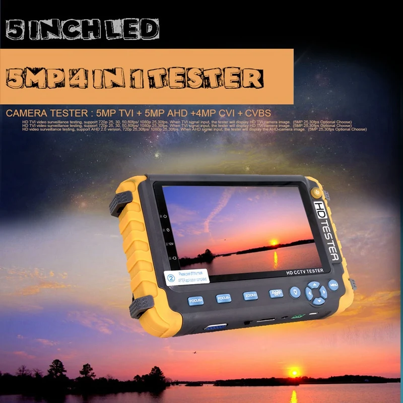  5 Inch Tft Lcd Hd 5Mp Tvi Ahd Cvi Cvbs Analog Security Camera Tester Monitor In One Cctv Tester Vga