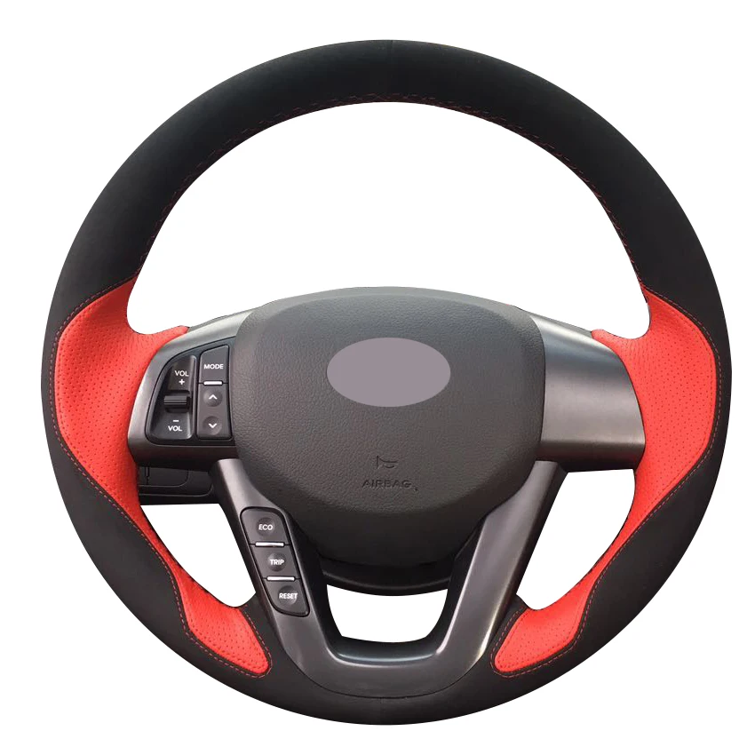 Black Suede Red Leather Car Steering Wheel Cover for Kia K5 Optima 2011