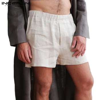 

2020 Men Cotton Shorts Casual Vintage Elastic Waist Solid Summer Home Shorts Breathable Sexy Male Beach Shorts S-3XL INCERUN