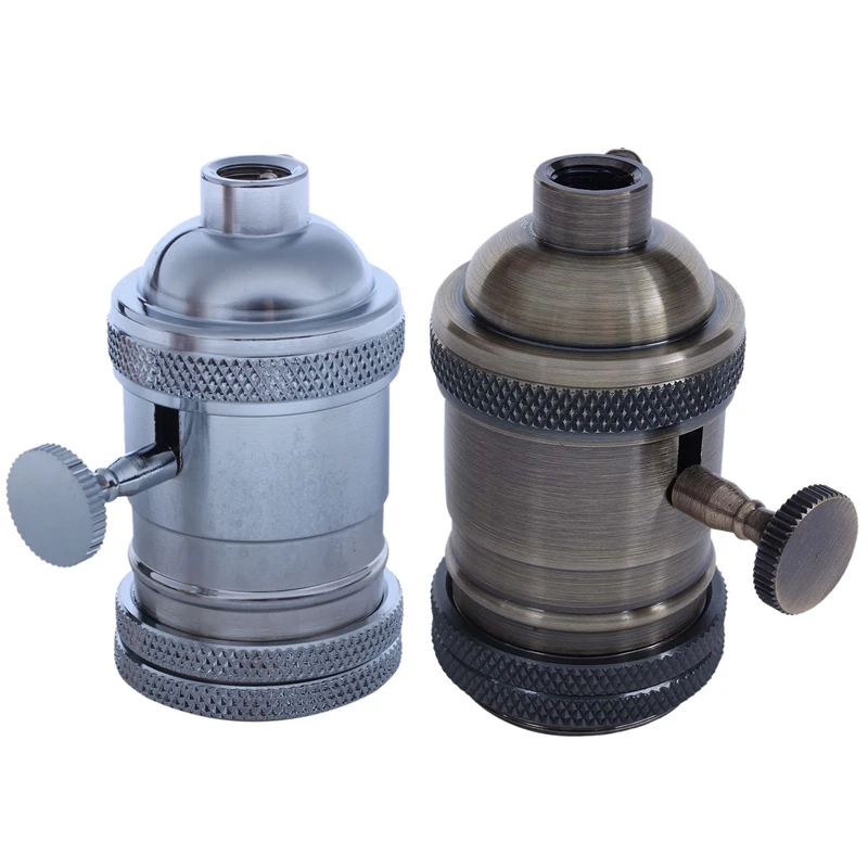 

2Pcs E27 ES Vintage Retro Edison Screw Bulb Socket Lamp Holder Light with Switch - Chrome & Bronze