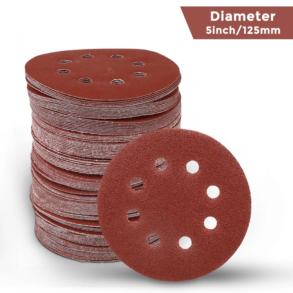 

125pcs 8 Holes Sanding Discs 60 80 100 120 240 Mixed Grit Durable Orbital Sander 5 Inch Power Tools Efficient Grinding Pneumatic