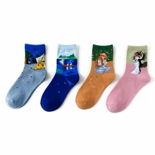 Искусство Романтический мультфильм уличная милые короткие носки Ван Гог Ренессанс масляная краска счастливые хлопковые носки абстрактные забавные женские носки