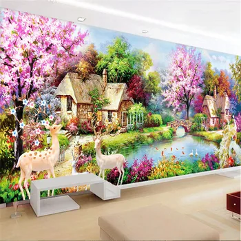 

DIY Diamond Painting Full Round Drill Deer Peacock Lake House 5D Diamant Embroidery Mosaic Handmade Landscape Home Decoration