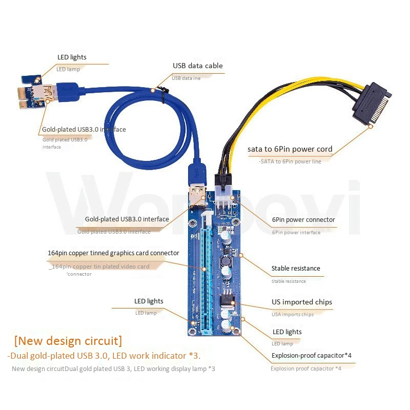 Позолоченный Pci Express X16 SATA 6pin usb 3 0 pci express удлинитель 10 шт./лот для майнинга