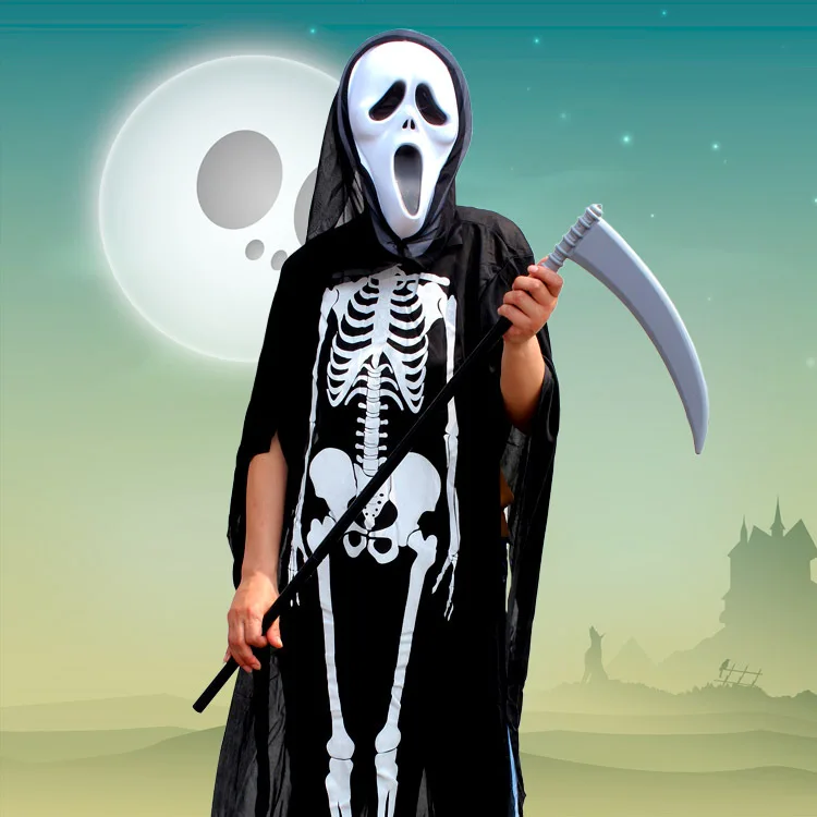 Halloween Cloak Set Ball Dressing up Clothing Funny Clothes Skeleton Mantle+ Mask+ Ax
