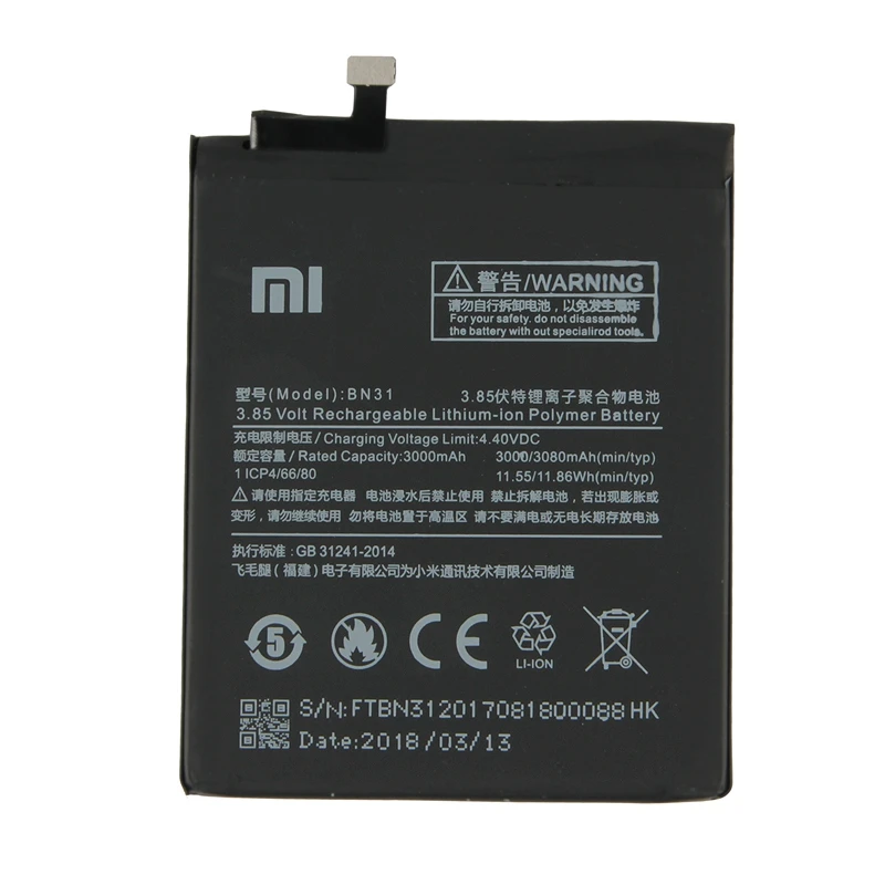 MiA1 аккумулятор для Xiaomi Mi A1/Mi 5X BN31 3000mAh Замена 3,85 V литий-ионный полимерный аккумулятор запчасти