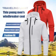 Новая мужская тонкая ветровка с капюшоном и надписью, Молодежная тонкая куртка на молнии большого размера