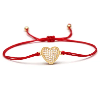 

White Cubic Zirconia Brass Love Heart Charm Bracelet Women Girl 2020 New Fahion Lovely Copper CZ Red Orange String Jewelry Gift