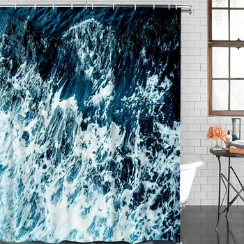 

Blue Foam Wave Wave Spray Modern Home Decor Bathroom Waterproof Shower Curtain