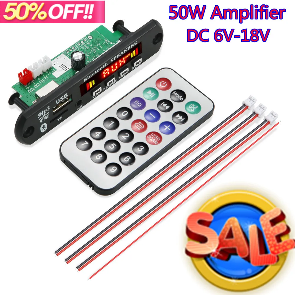 6W Amplifier/50W Amplifier MP3 Player Module Support Bluetooth 5.0 Decoder Board 12V 50W amplifier Car FM Radio T | Электроника