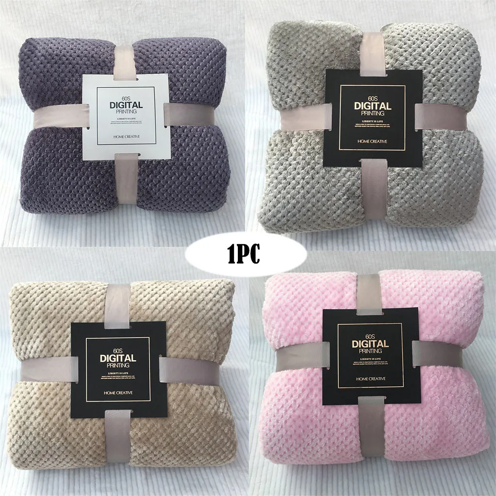 

Soft Warm Plaid Fleece Bed Blanket Large Mesh Flannel Blankets Thick Breathable Coral Fleece Blanket Home Textile Bedsheet