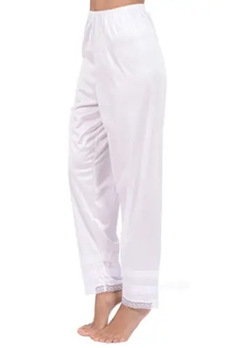Женские пижамные штаны с широкими штанинами, повседневные штаны для отдыха, атласные кружевные лоскутные Пижамные брюки - Цвет: Белый