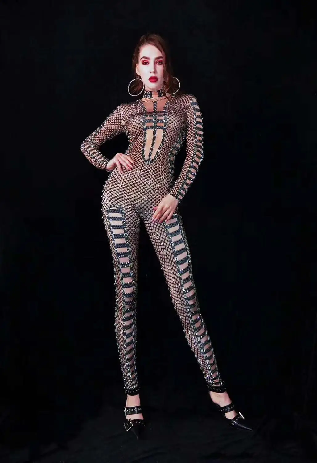 

Новинка 2020, Женский яркий черный сексуальный комбинезон стразы, одежда для бара, ночного клуба, певицы, Одежда для танцев, выпускного, леггинсы, комбинезон, наряд