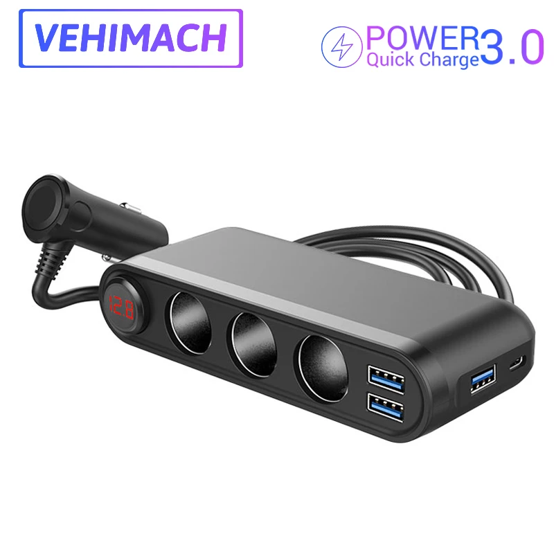 Разветвитель Прикуривателя 20 Вт PD/18 QC3.0 быстрая зарядка 3 гнезда 120 адаптер
