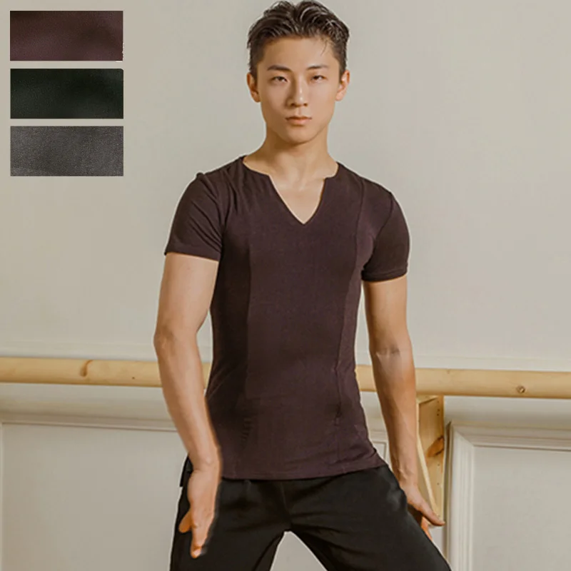 

Latin Dance Top Male Short Sleeve V-Neck Dancing Shirts Cha Cha Rumba Samba Tango Clothes Men Practice Performance Wear DNV12046