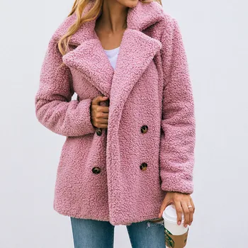 

Plush Teddy Jackets 2019 Winter Women Warm Coat Buttons Single Breasted Coat Pockets Fluffy Teddy Outwear 3XL Plus Size PL793G