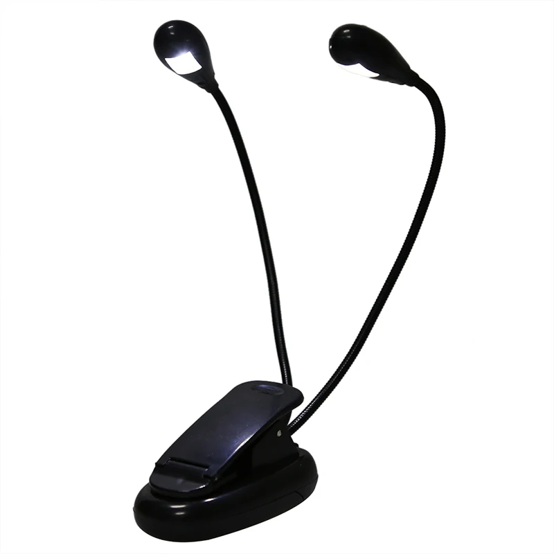 

Top-Black Clip on 2 Dual Arms 2 LED Flexible Book Music Stand Light Lamp