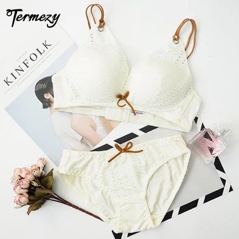 

TERMEZY Sexy Japanese style Wireless Bra Set Push Up Bra Lingerie Sets Women Soft Underwear Bra And Panty Set Lovely Girl Set