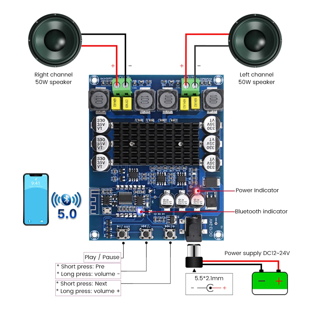 AIYIMA TPA3116D2 Bluetooth усилитель аудио доска 50 Вт стерео Amplificador TPA3116 усилитель мощности усилитель звука динамик домашний кинотеатр