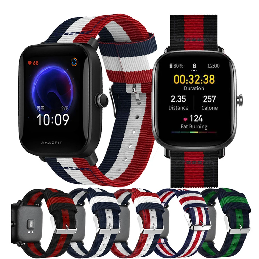 

Спортивный Браслет для Huami Amazfit Bip U Pro GTS 2E GTR 42 мм, нейлоновый ремешок для наручных часов, 20 мм 22 мм, ремешок для Amazfit GTR 2 GTR 47 мм