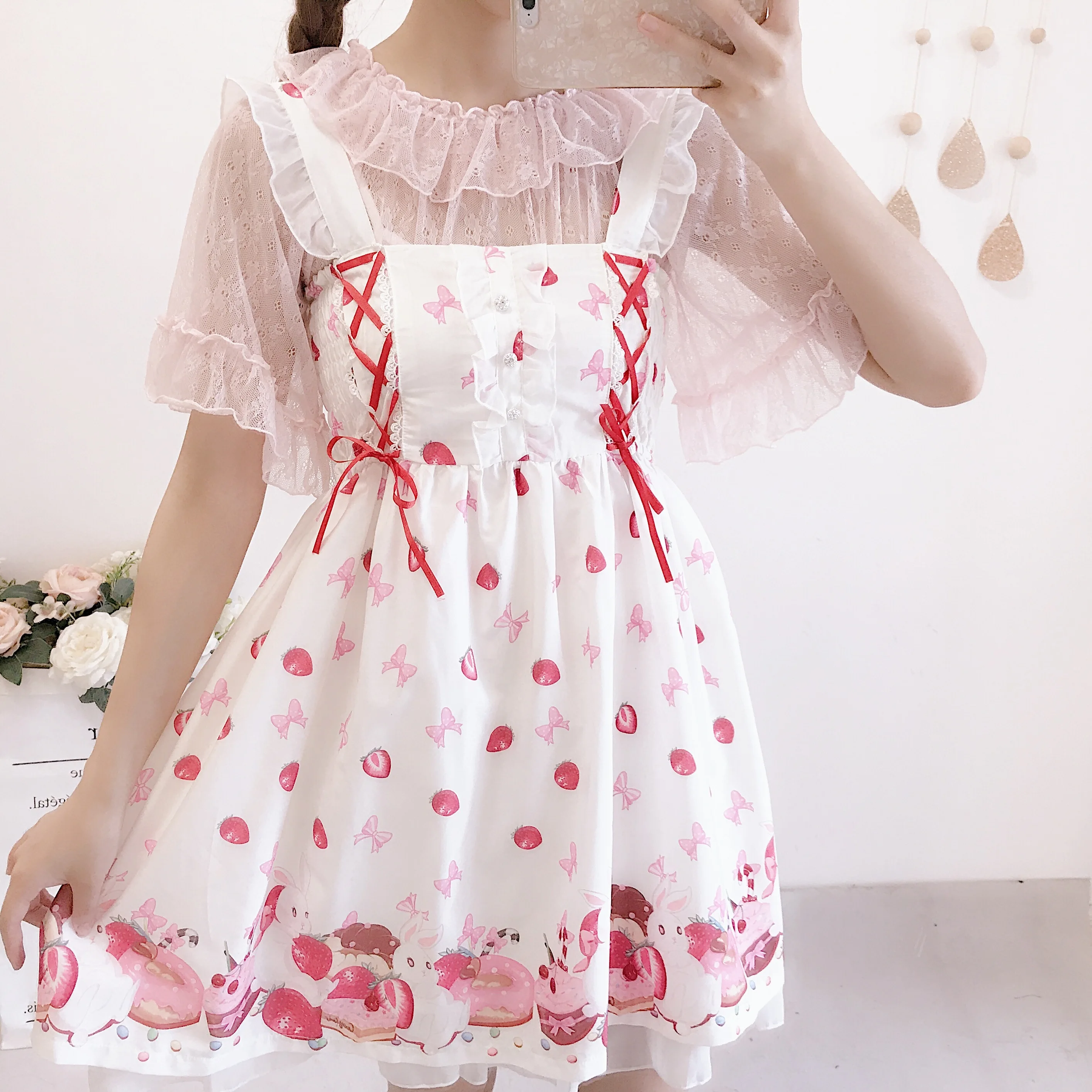 

Summer 2020 new style Japanese-style soft sister transparency small fei xiu Lolita daily lace mesh ride top female