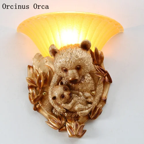 

European creative Golden Bear wall lamp living room corridor bedroom Bedside Lamp Retro warm glass wall lamp