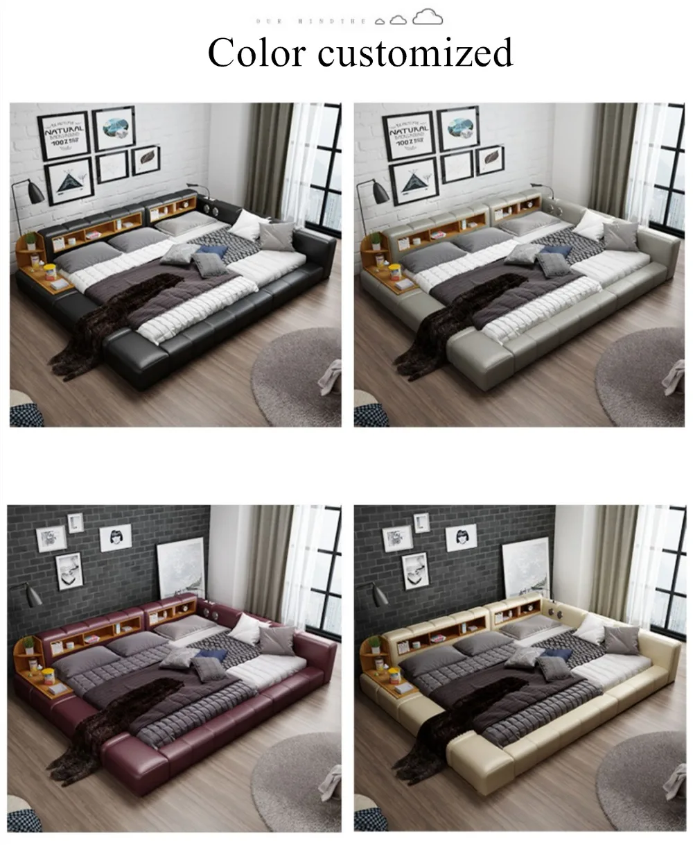 Кожевенная кровать новейшие кожаные многофункциональная кровать конструкции современные реальные натуральная кожа кровать для детей