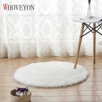 

Faux Wool Carpet Round Living Room Soft Carpet Round Mat Plush Living Room Coffee Table Carpet Bedroom Mat Area Rug White Rug