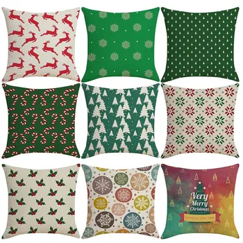 

Christmas Linen Skin Pillow Case Pillow Cushion Elk Snowflake Print 45×45CM cojines sofa decoracion elegante подушки декор