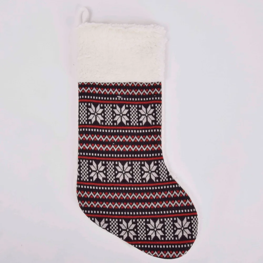 Free shipping Knitted Snowflake Christmas Stocking Sherpa Cuff Christmas tree decoration Fashionable socks