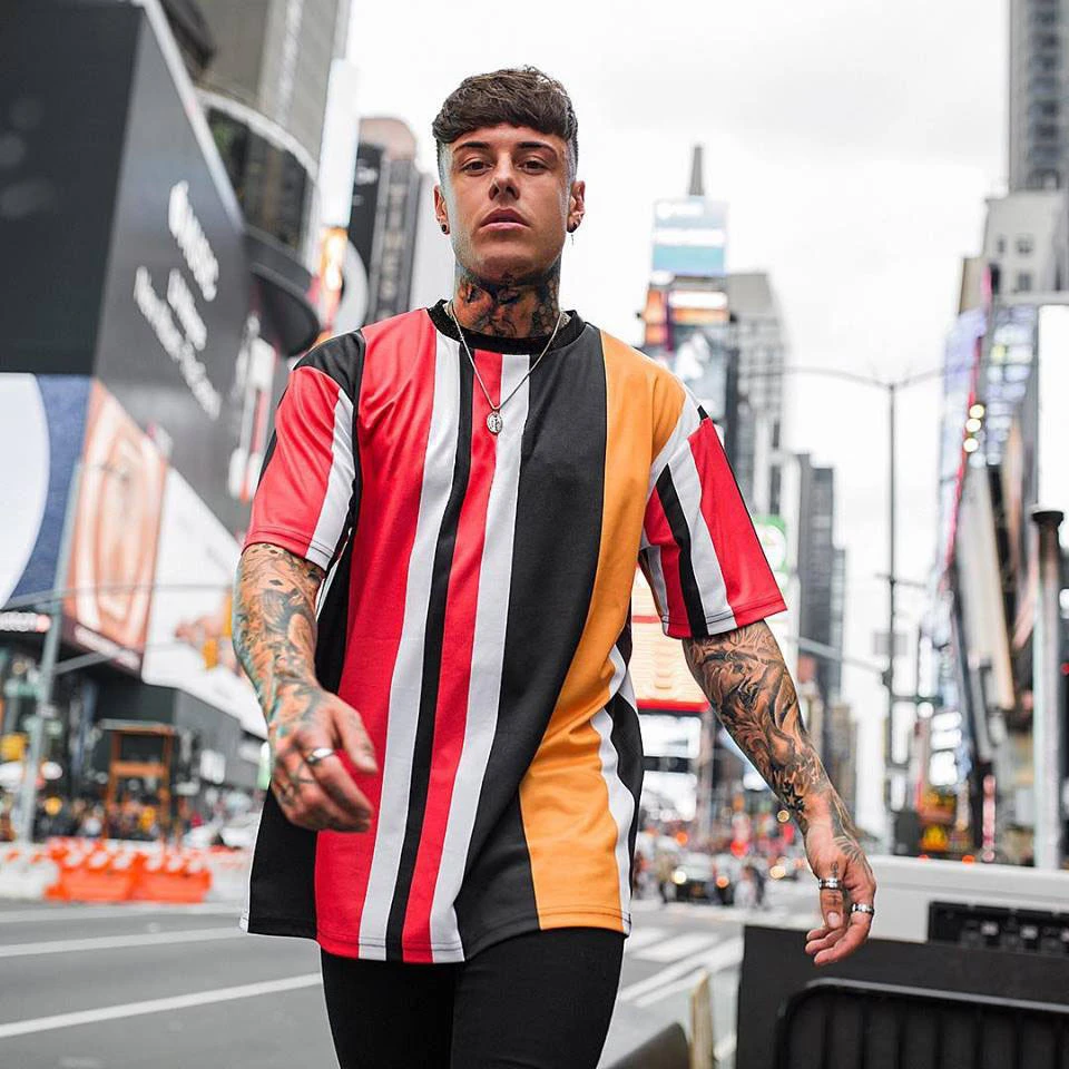 

Streetwear Men's T-Shirts Mesh Quick Dry Compression Sport T-Shirts Fitness Gym Striped Tees Men's Breathable Sportswear Tops