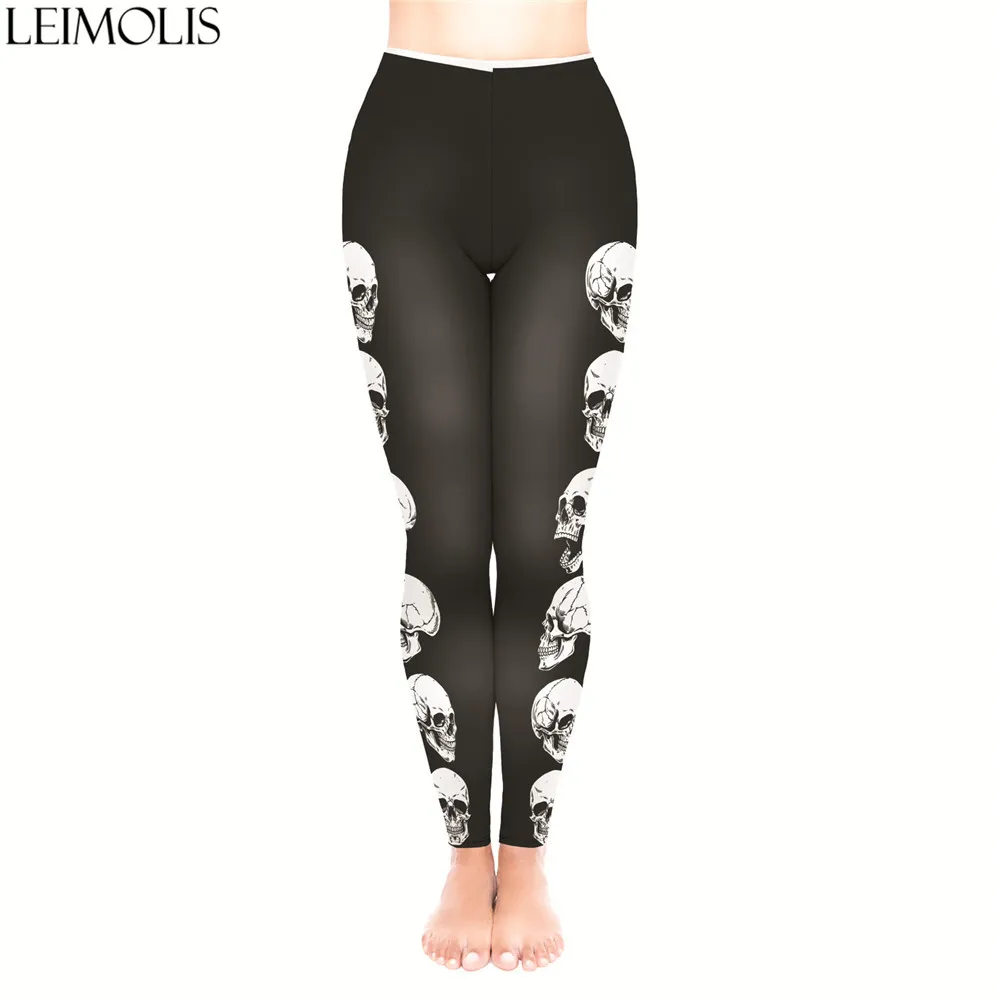 

LEIMOLIS 3D print Gothic skull Striped black fitness push up workout leggings women plus size High Waist punk rock sexy leggins