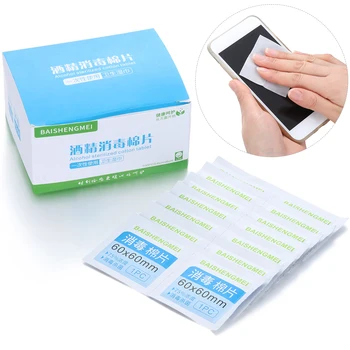 

100Pcs/Pack Disposable Disinfection Alcohol Prep Pads Saturated Wipes Sterile Alcohol Wrapped Antibacterial Cleanser Phone Jewel