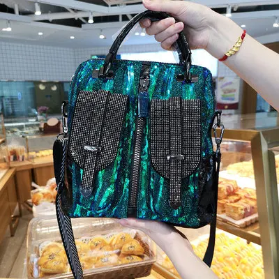 Green 24cmx27cmx12cm Женские сумки на плечо с блестками Роскошные женские сумочки с кристаллами черные золотые сумки с блестками модные новые женские сумки через плечо - Цвет: Green 24cmx27cmx12cm