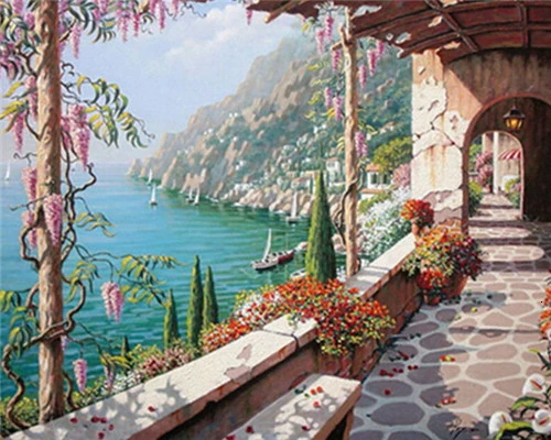 AZQSD Adult Paint By Numbers Landscape DIY Unframe Decoration Acrylic Paint Coloring By Numbers On Canvas Town Unique Gift - Цвет: SZGD1982