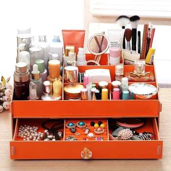 

DIY Wooden Jewelry Display Cosmetic Storage Box Organizer Home Bathroom Skin Care Storage Boxes Creative Girls Birthday Gifts