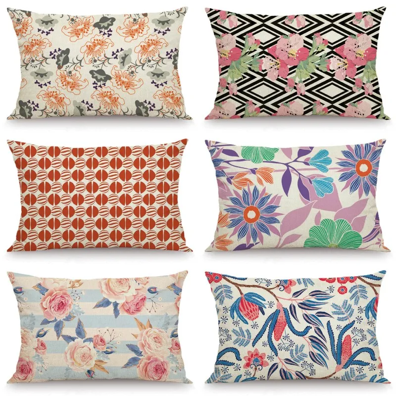 

XUNYU Rectangle Cushion Cover Flower Pattern Pillow Case Kids Room Decorative Throw Pillow Cover for Sofa Bedroom JX041