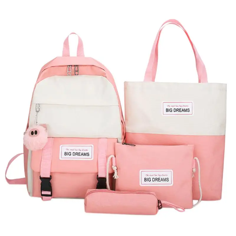 Lot Sac à dos pochettes trousse et sac en toile rose