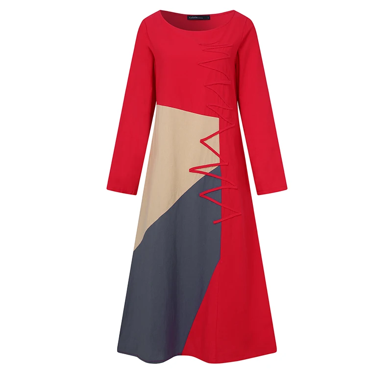 Celmia Women Patchwork Maxi Dress Kaftan Vintage Office Work Vestidos 2020 Autumn Fashion Casual Long Sleeve Party Dresses Robe
