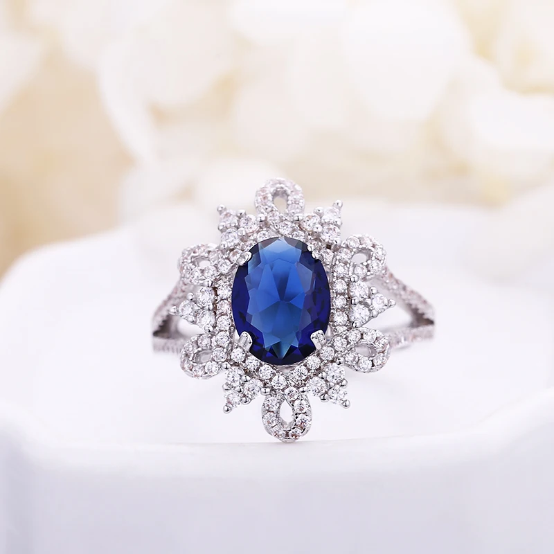 Phoebeдрагоценность серебряный цвет кольца для женщин с AAA синий CZ камень Выпускной Свадебные обручальные кольца модные украшения